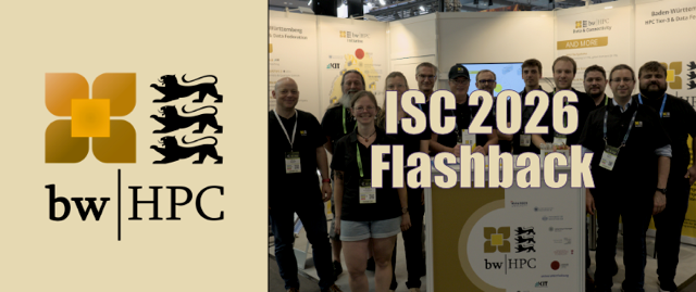 Group photo of the bwHPC team at ISC 2026, featuring the company logo and "Flashback" text.