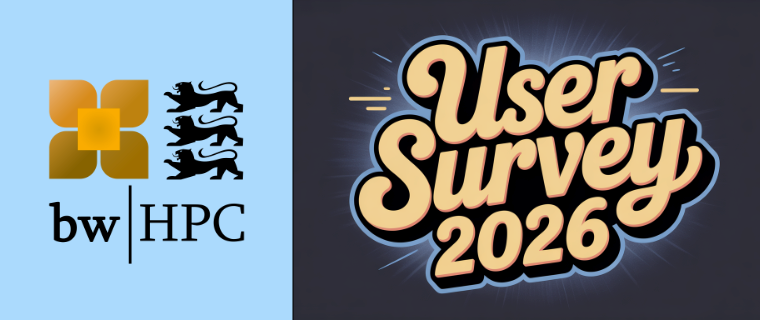 Logo of BW HPC on blue left, and “User Survey 2026” graphic on right.